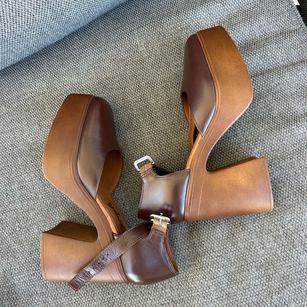 Free People Mary Jane Brown Platform Heels